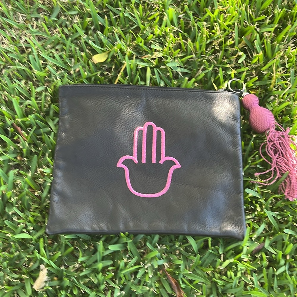 Leather clutch with hamsa